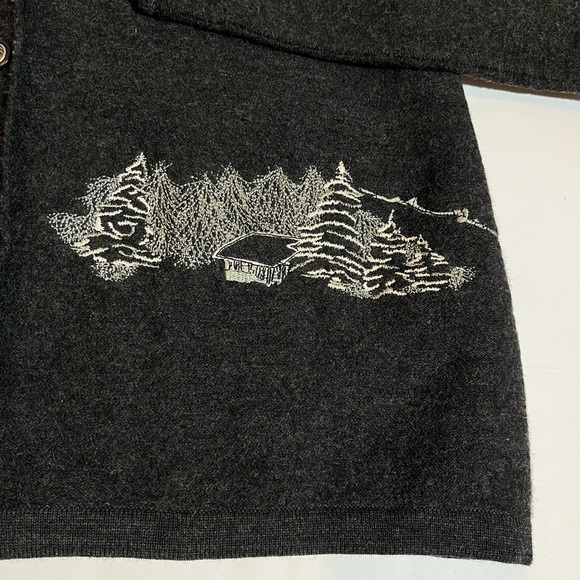 Woolrich Women Large Charcoal Gray Button-Up Cardigan Embroidered Forest Vintage - Picture 4 of 11